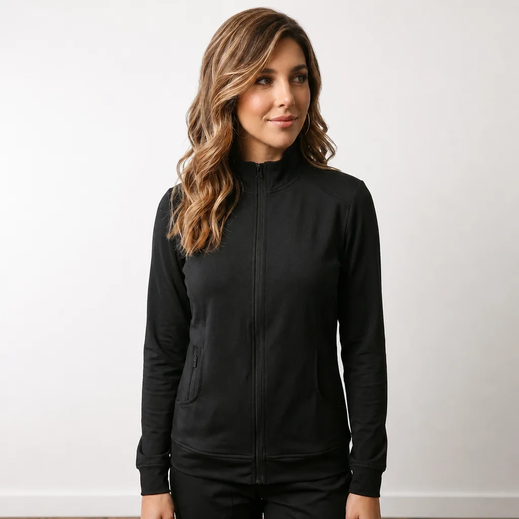Karisma Threads zip-front warm-up jacket, worn